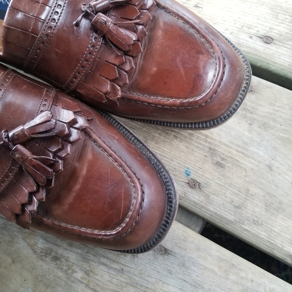 Vintage Bostonian Florentino Brown Leather Fringe Tasseled Moc Toe Loafers 11 - Picture 3 of 10